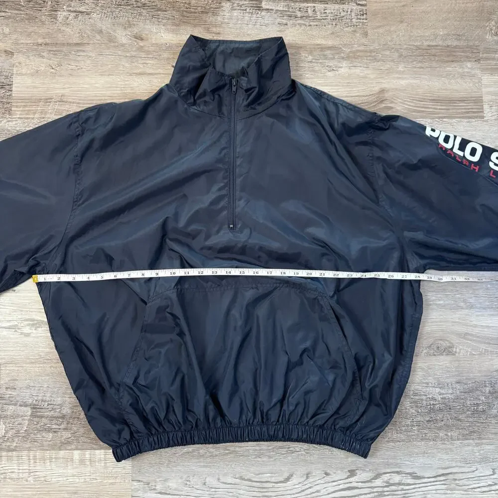 Vintage 90s Polo Sport Ralph Lauren Navy Half Zip Pullover Windbreaker Y2L XL